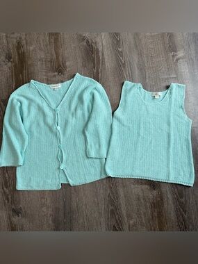 Coldwater Creek Mint Green Knit Tank & Cardigan Duo